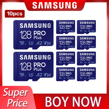 10 бр./lot, 100% Оригинална карта памет Samsung PRO Plus 128 GB, скорост на четене до 160 MB/s, клас 10 V30 A2 UHS-I карта Micro SD