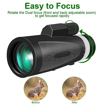 12X50 HD Монокуляр за Нощно виждане Bak4 PrismTelescope със скоба за телефон, Статив, Водоустойчив Бинокъл за лов